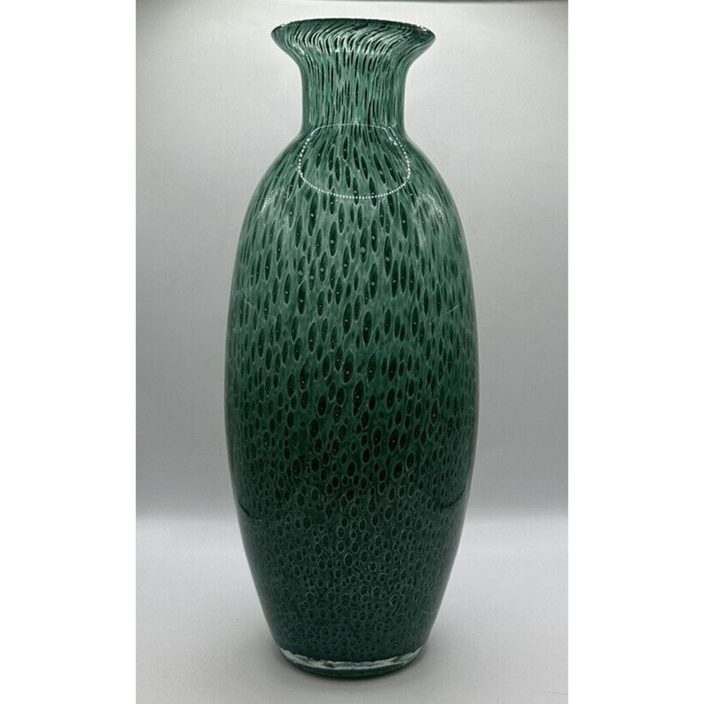 Hand Blown Studio Art Glass Vase Peacock Vase Green Blue Vase - Picture 6 of 7